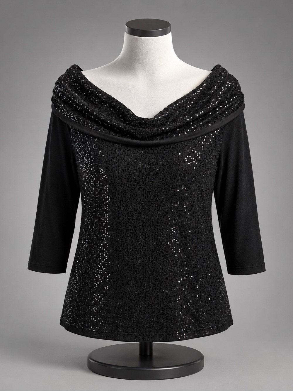 White House Black Market Black Sequin Cowl Neck Sweater #1244